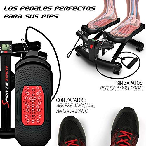 Sportstech Twister Stepper 2 en 1 Cuerdas de Resistencia - STX300 Escaladora y Swing Stepper para usuarios Principiantes y avanzados con Pantalla Multifuncional