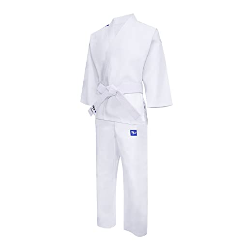 Starpro Karate Gi - Uniforme Profesional para Entrenamiento y competición - Kimono Karate de algodón Ligero Blanco con cinturón - Hombres Mujeres y Niños - 110-190 cm - Brillante Blanco