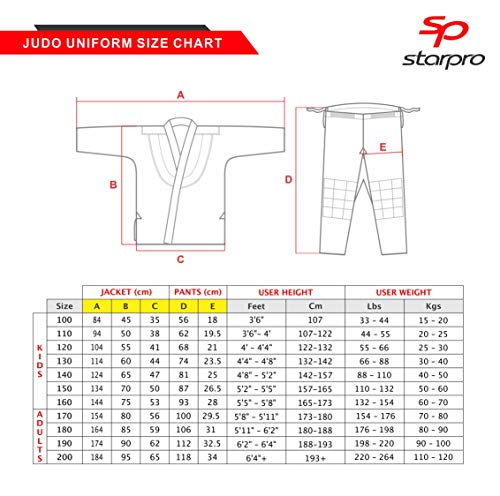 Starpro Kimono Judo de algódon Premium - Judogi Profesional para Entrenamiento y competición- Cinturón blanco libre -Hombres Mujeres Niños- 110-190 cm - Blanco y Azul