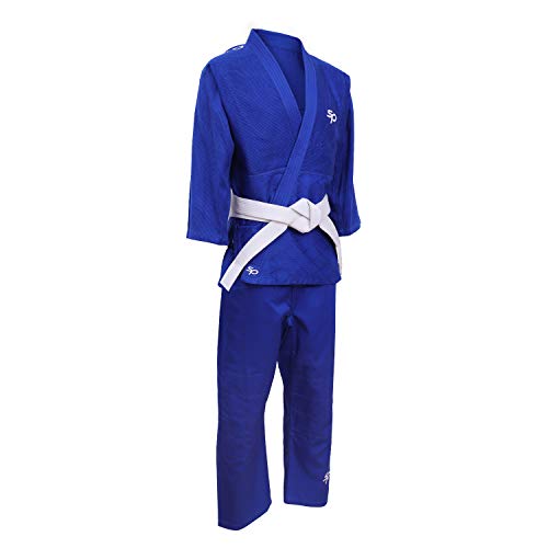 Starpro Kimono Judo de algódon Premium - Judogi Profesional para Entrenamiento y competición- Cinturón blanco libre -Hombres Mujeres Niños- 110-190 cm - Blanco y Azul