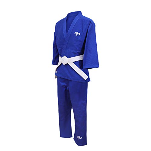 Starpro Kimono Judo de algódon Premium - Judogi Profesional para Entrenamiento y competición- Cinturón blanco libre -Hombres Mujeres Niños- 110-190 cm - Blanco y Azul