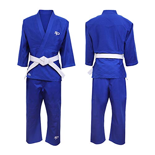 Starpro Kimono Judo de algódon Premium - Judogi Profesional para Entrenamiento y competición- Cinturón blanco libre -Hombres Mujeres Niños- 110-190 cm - Blanco y Azul