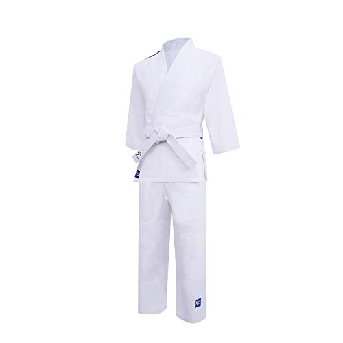 Starpro Kimono Judo de algódon Premium - Judogi Profesional para Entrenamiento y competición- Cinturón blanco libre -Hombres Mujeres Niños- 110-190 cm - Blanco y Azul