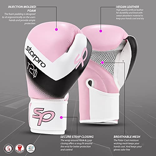 Starpro Niños Guantes de Boxeo de Cuero sintético para Entrenamiento Sparring de jóvenes en Muay Thai Kickboxing Fitness - Niños y Niñas - 4 oz 6 oz (Rosa Claro, 4oz)