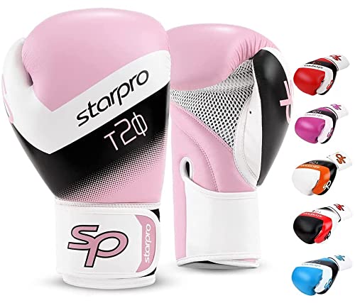 Starpro Niños Guantes de Boxeo de Cuero sintético para Entrenamiento Sparring de jóvenes en Muay Thai Kickboxing Fitness - Niños y Niñas - 4 oz 6 oz (Rosa Claro, 4oz)