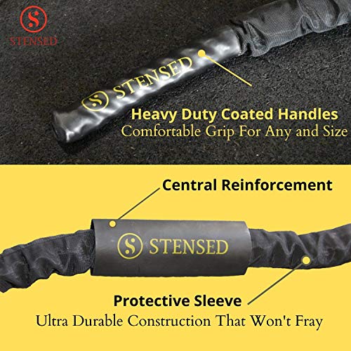 STENSED Battle Rope - Cuerda de Batalla con Kit de Correa de Anclaje 100% poliéster Dacron 9/12/15m 38/50 de diámetro Ideal para Crossfit Musculación, Entrenamiento Cardio (5CM*9M.Lenght)