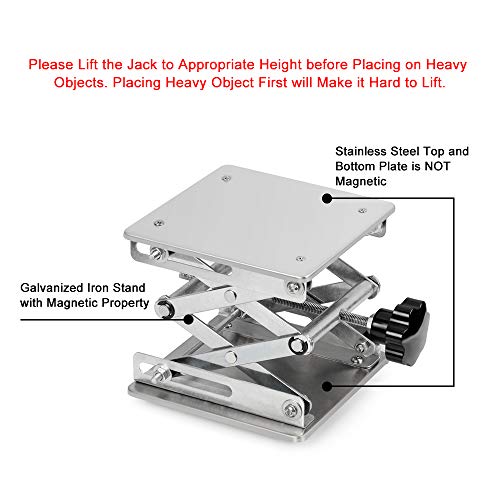 stonylab Mesa Elevadora de Tijera, 150 x 150mm Acero Inoxidable Plataforma Elevadora de Tijera Jack De Laboratorio, Rango de Altura de Elevación Expandible de 75mm a 260mm, Peso de Soporte 10 KG