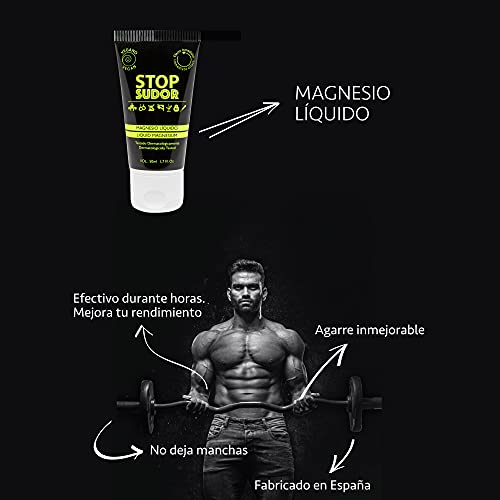 Stop Sudor Magnesio Líquido Aumenta el Agarre. Liquid Chalk. 50ml. Gym, Crossfit, Escalada, Pole Dance, Calisthenics, Gimnasia Rítmica, Fitness, Pesas, Bouldering.