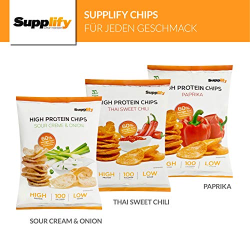 Supplify - Patatas fritas altas en proteína. Aperitivo de clara de huevo ideal para fitness. Sustitutivo del suero de leche y las barritas proteicas.