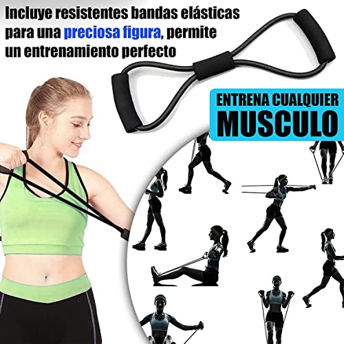 TACKLY Gomas elásticas musculación hasta 150 LB / 68kg con Accesorios Ejercicio Fitness - Kit Gym en casa con 5 Niveles Bandas elasticas de Resistencia - Cintas / Cuerdas elásticas Deporte hogar