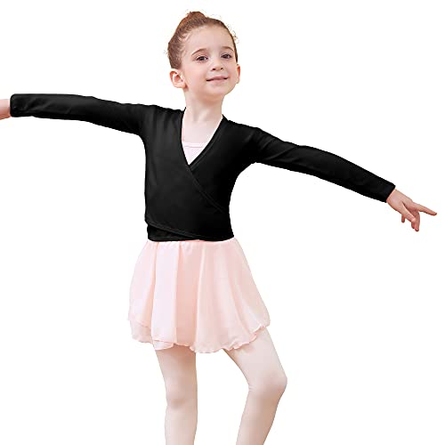 Tancefair Cárdigan envolvente de ballet Wrap Top Dance Wrap Cárdigan de algodón de manga larga cruzada para niñas y, Negro , S