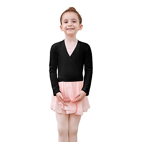 Tancefair Cárdigan envolvente de ballet Wrap Top Dance Wrap Cárdigan de algodón de manga larga cruzada para niñas y, Negro , S