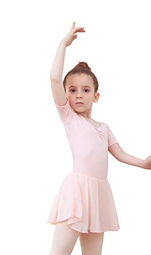 Tancefair Vestido de ballet para niñas y niños, con cuello en V, manga corta, con falda de gasa, Manga larga rosa