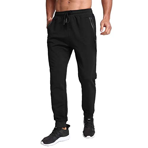 Tanzoer Pantalon Chandal Hombre Jogger Deporte Hombre Algodon Pantalon Tenis Running Deportivo Hombre Slim Fit Pantalon de Chandal con Bolsillos de Cremallera Negro M