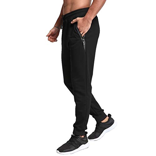 Tanzoer Pantalon Chandal Hombre Jogger Deporte Hombre Algodon Pantalon Tenis Running Deportivo Hombre Slim Fit Pantalon de Chandal con Bolsillos de Cremallera Negro M