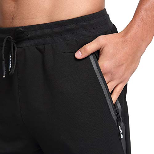 Tanzoer Pantalon Chandal Hombre Jogger Deporte Hombre Algodon Pantalon Tenis Running Deportivo Hombre Slim Fit Pantalon de Chandal con Bolsillos de Cremallera Negro M