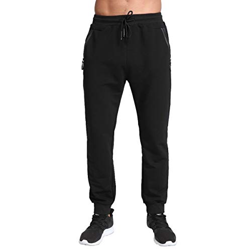 Tanzoer Pantalon Chandal Hombre Jogger Deporte Hombre Algodon Pantalon Tenis Running Deportivo Hombre Slim Fit Pantalon de Chandal con Bolsillos de Cremallera Negro M