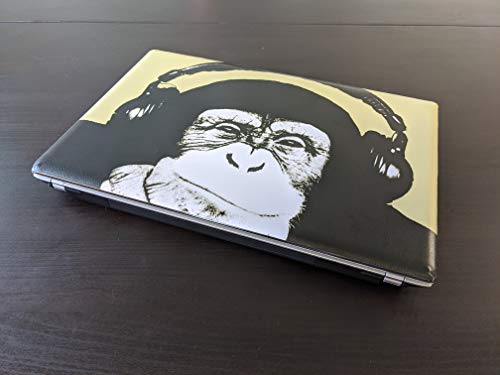 TaylorHe - Vinilo adhesivo para portátil de 13 a 14 pulgadas con patrones coloridos y efecto de piel laminado, fabricado en Inglaterra, divertido chimp con auriculares