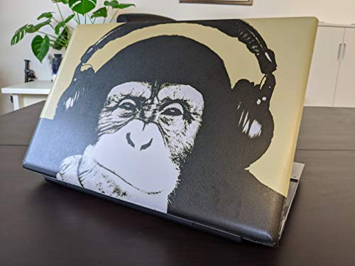 TaylorHe - Vinilo adhesivo para portátil de 13 a 14 pulgadas con patrones coloridos y efecto de piel laminado, fabricado en Inglaterra, divertido chimp con auriculares