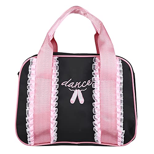 Tbest Bolsa de Baile para Niña,Bolsa de Ballet Latina Bolsa de Hombro de Baile Bolsa de Ballet Niña Bolsa de Danza Gimnasia Deportes Cremallera Bolso de Mano para Niños Infantil(12-Negro)