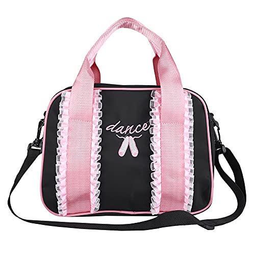 Tbest Bolsa de Baile para Niña,Bolsa de Ballet Latina Bolsa de Hombro de Baile Bolsa de Ballet Niña Bolsa de Danza Gimnasia Deportes Cremallera Bolso de Mano para Niños Infantil(12-Negro)