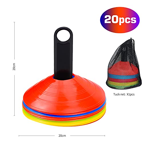 TDDL 20 Piezas de Mini Conos de Disco de platillo, Accesorios de Entrenamiento de Seguridad con asa de Transporte y Bolsa de Red para Juegos de fútbol, Atletismo UVM, marcadores de Campo