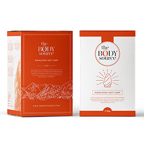 The Body Source Lámpara de Sal del Himalaya (3-5 KG) con Regulador de Intensidad - 100% Natural y Hecha a Mano con Base de Madera + Bombilla de Repuesto Incluida