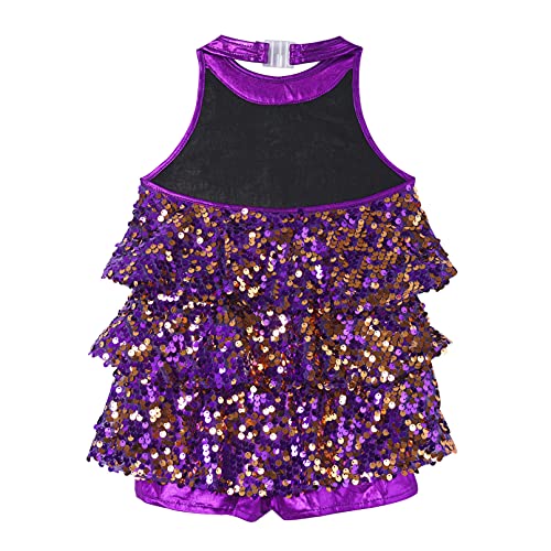 TiaoBug Niñas Vestido de Danza de Latina Jazz Hip Hop Vestido de Baile de Lentejuelas para Niñas Chicas Traje de Vestido de Baile Brillante 5-14 Años Morado 13-14 años