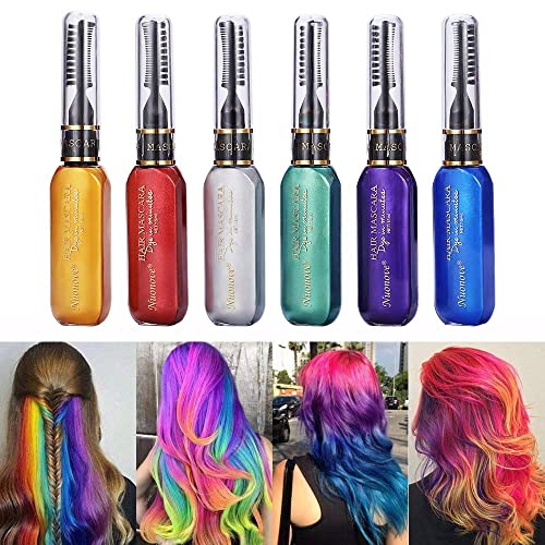 Tiza de Pelo, Cabello Tiza, Temporales de Cabello, Dye Touchup Mascara,6 Colores Temporal Tiza de Pelo No Tóxicas Lavables Color de Tiza Para Niños DIY Fiesta y Cosplay