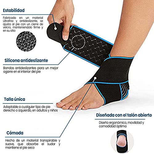 Tobillera Estabilizadora para Esguince y Fascitis Plantar, Protector de Compresión Ajustable y Elástico para el Tobillo, Hombre y Mujer, Deportiva, Correr, Boxeo, Fútbol y Otros