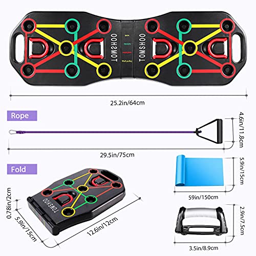 TOMSH00 Tabla de ejercicios 14 en 1, dispositivos multifuncionales plegables, flexiones con mango, dispositivo de fitness con hombros, pecho, triceps, trapecio muscular, para el hogar