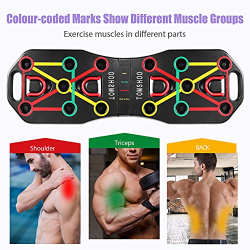 TOMSH00 Tabla de ejercicios 14 en 1, dispositivos multifuncionales plegables, flexiones con mango, dispositivo de fitness con hombros, pecho, triceps, trapecio muscular, para el hogar