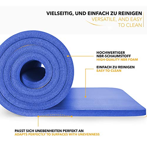 TRESKO® Esterilla de Fitness 185 x 60 cm y 190 x 100 cm para Gimnasia, Yoga, Pilates y Cualquier Tipo de Entrenamiento | Suave y cómoda | Espuma NBR (Azul Oscuro, 190 x 100 x 1,5 cm)