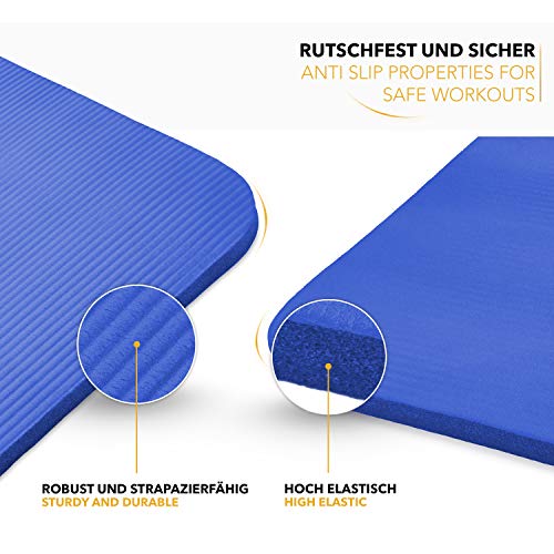 TRESKO® Esterilla de Fitness 185 x 60 cm y 190 x 100 cm para Gimnasia, Yoga, Pilates y Cualquier Tipo de Entrenamiento | Suave y cómoda | Espuma NBR (Azul Oscuro, 190 x 100 x 1,5 cm)