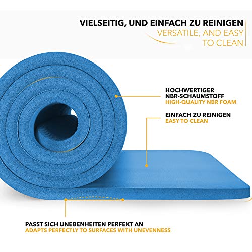 TRESKO® Esterilla de Fitness 185cm x 60cm para Gimnasia, Yoga, Pilates y Cualquier Tipo de Entrenamiento | 6 Colores | Sin ftalatos | Suave y cómoda | Espuma NBR (Azul, 185 x 60 x 1,0 cm)