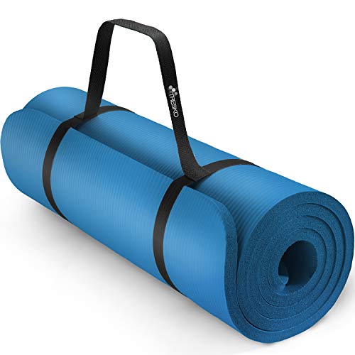 TRESKO® Esterilla de Fitness 185cm x 60cm para Gimnasia, Yoga, Pilates y Cualquier Tipo de Entrenamiento | 6 Colores | Sin ftalatos | Suave y cómoda | Espuma NBR (Azul, 185 x 60 x 1,0 cm)