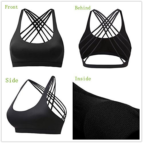 TTDW Sport BH Yoga BH Fitness BH Front Animales Stretch Sports Bra Fuerte Ligero sujeción con X de Espalda para Running BH Ligero y luftig para Mujer Negro S