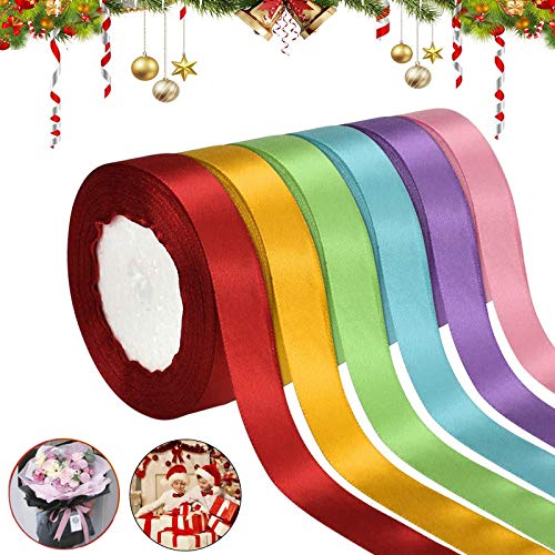 Tuofang Cinta de Raso, 6 Pcs Cinta de Tela 20 mm de ancho, Doble Cara Satén de Seda, Rollo de Cinta tejida de Color para Embalaje Decoración de Regalo Cajas Flores Boda Navidad