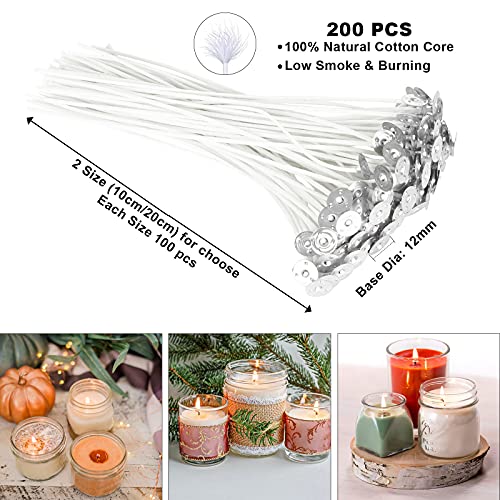 UIHOL Kit de Fabricación de Velas, 200 Mechas de Velas de Bricolaje, 1 Crisol de Cera y 1 Cuchara, 2 Soportes Mecha Metálicos + 5 Soportes Mecha de Madera, 240 Pegatinas de Mecha de Vela