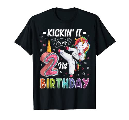 Unicorn Karate 2nd Birthday Two 2 Years Old Taekwondo Kids Camiseta