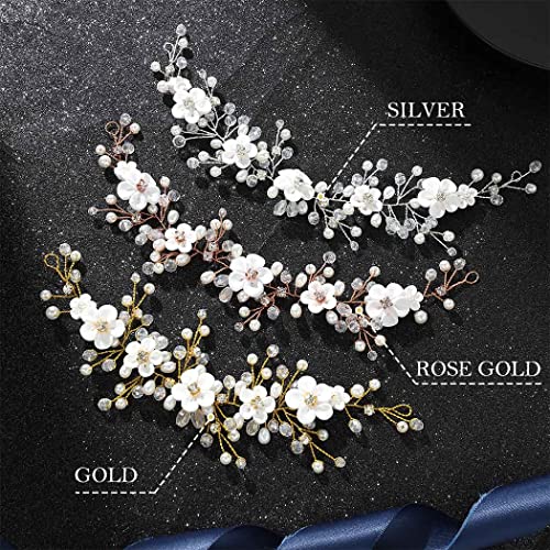 Unicra Novia boda pelo vid flor accesorios para el cabello perla nupcial diadema banda para el pelo para mujeres y niñas (plata)