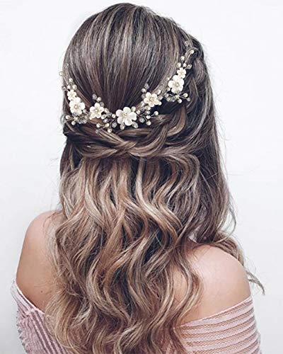 Unicra Novia boda pelo vid flor accesorios para el cabello perla nupcial diadema banda para el pelo para mujeres y niñas (plata)