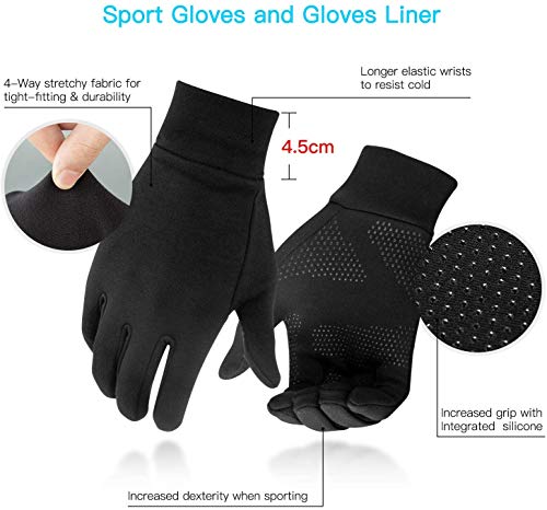 Unigear Guantes Running Correr Pantalla Táctil Guantes Primera Capa para Actividades al Aire Libre Senderismo,Corriendo,Senderismo,Viajes,Carrera,Ciclismo, Otoño e Invierno o Forro de Guantes Esquí