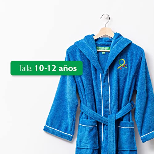 UNITED COLORS OF BENETTON. Kids - Albornoz para Niños de 10-12 Años, 100% Algodón, 380 Gramos, Durabilidad Excepcional, Agradable al Tacto, Certificación Oeko-Tex, Apto Lavado a máquina, Azul