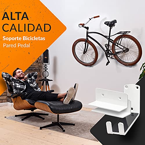 Upgrade4cars Soporte Bicicletas Pared Pedal | Colgador Bici Horizontal Blanco | Soportes para Colgador Bicicleta | Accesorios Bicis