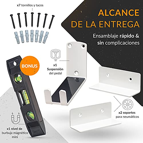 Upgrade4cars Soporte Bicicletas Pared Pedal | Colgador Bici Horizontal Blanco | Soportes para Colgador Bicicleta | Accesorios Bicis