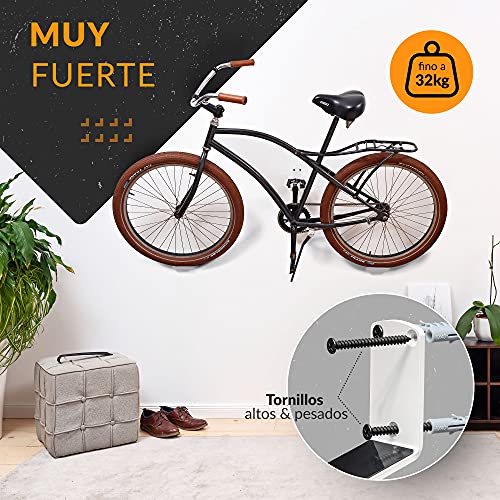 Upgrade4cars Soporte Bicicletas Pared Pedal | Colgador Bici Horizontal Blanco | Soportes para Colgador Bicicleta | Accesorios Bicis