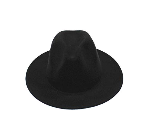 Upstore Sombrero de fieltro para mujer, diseño clásico, de ala ancha, color negro