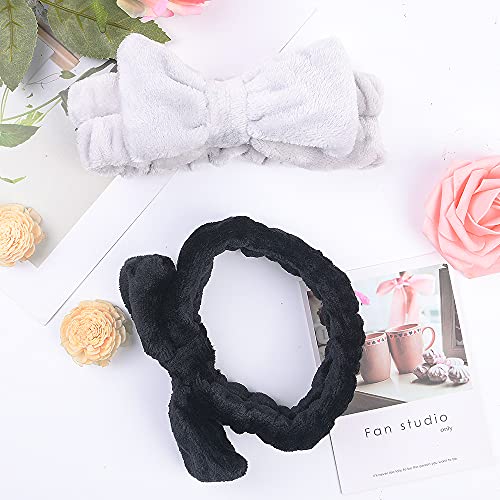 URAQT Diadema de Maquillaje, 3Pcs Microfibra de Spa Diadema Elásticas, Suave Diadema Mujer con 2Pcs Cepillo de Mascarilla de Silicona, Bowknot Banda de Pelo para Maquillaje, Bañarse, Yoga