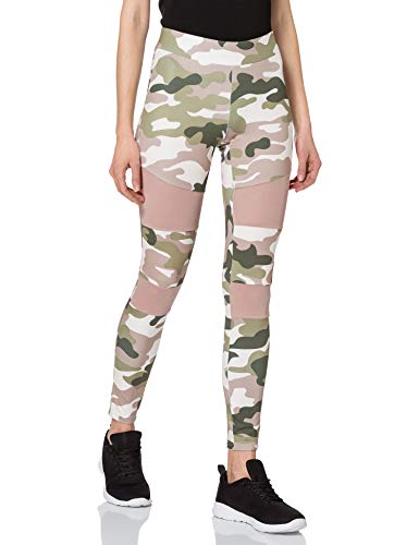 Urban Classics, Ladies Camo Tech Mesh Leggings, con Malla Transparente, Material Opaco - Pantalones Deportivos, Color: rosa camo, Tallas: S